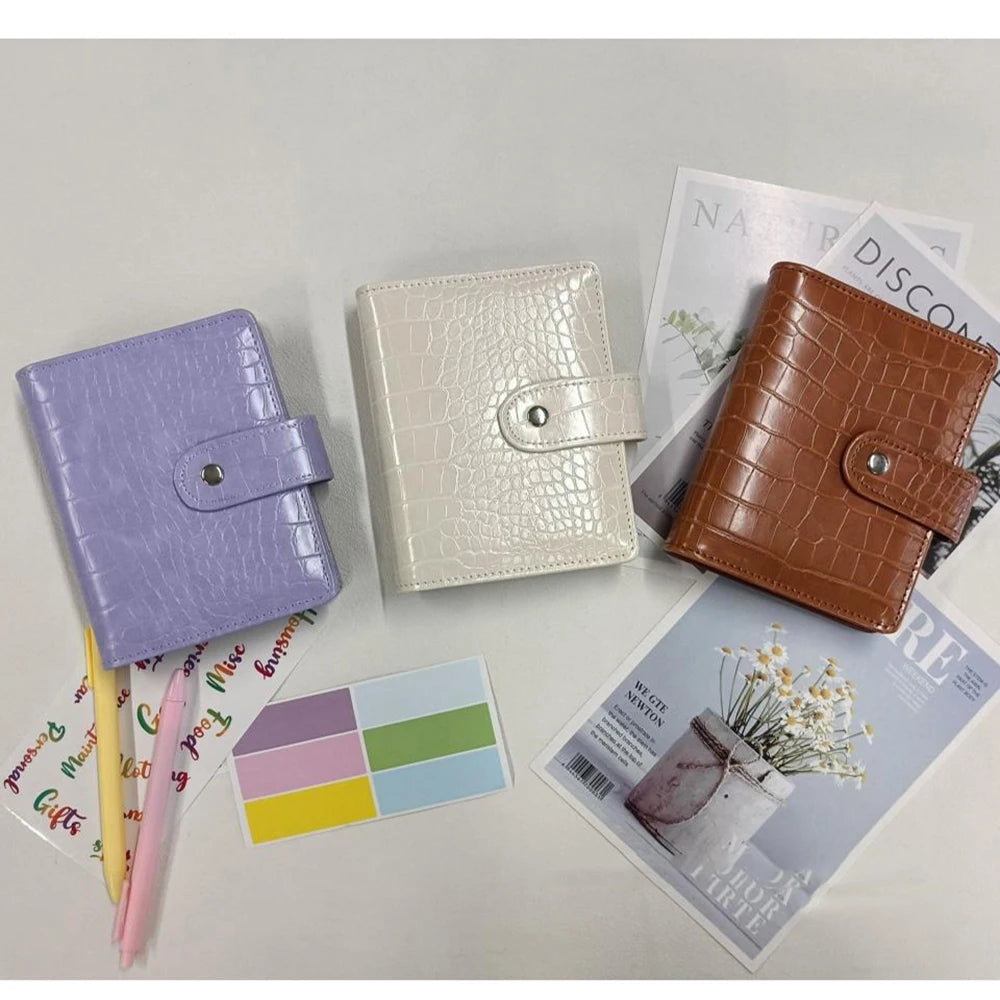 A7 Small Notebook Binder Faux Crocodile Leather Notepad Portable Budget Sheets ,with 45 Blank Inside Pages