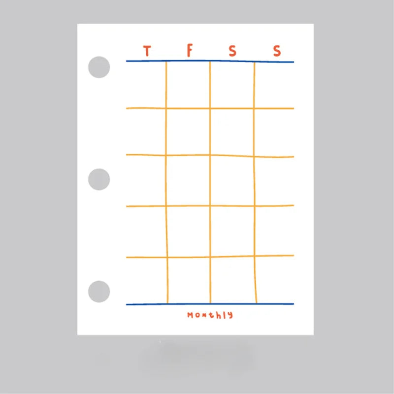 A8 3Holes Loose Leaf Notebook Refill Spiral Binder Inner Page Weekly Monthly To Do Inside Paper Stationery