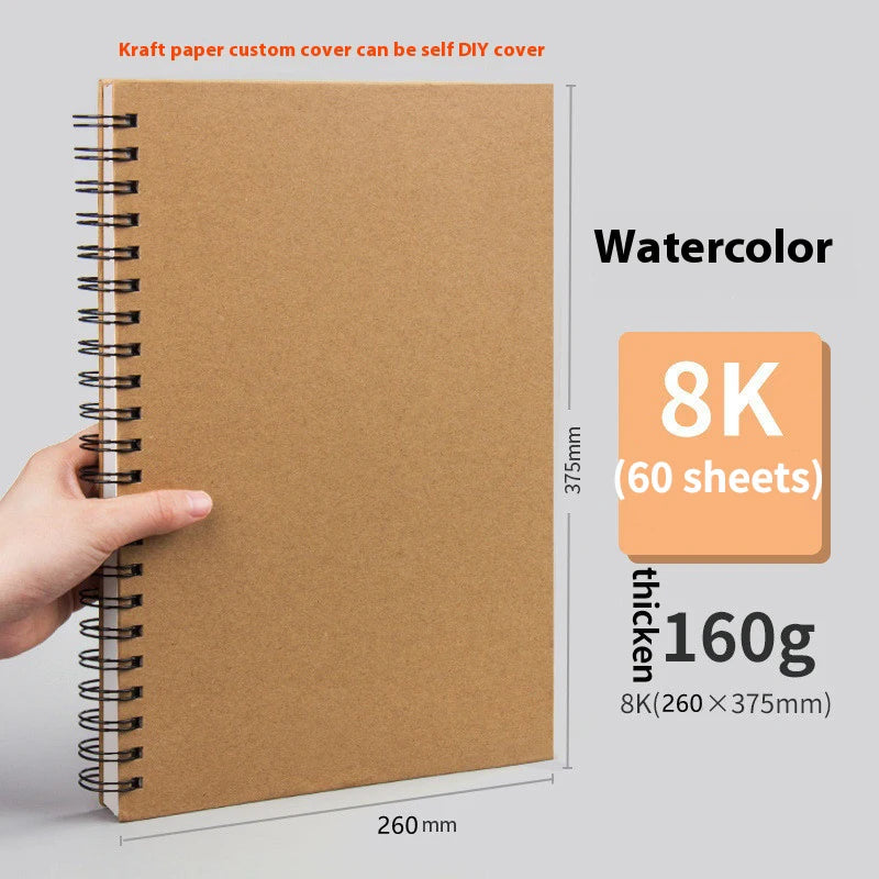 Borrence A3/A4/A5/8K/16K Sketchbook Thick Paper 160 GSM Brown Spiral Notebook Professional Watercolor Book Art School Stationery