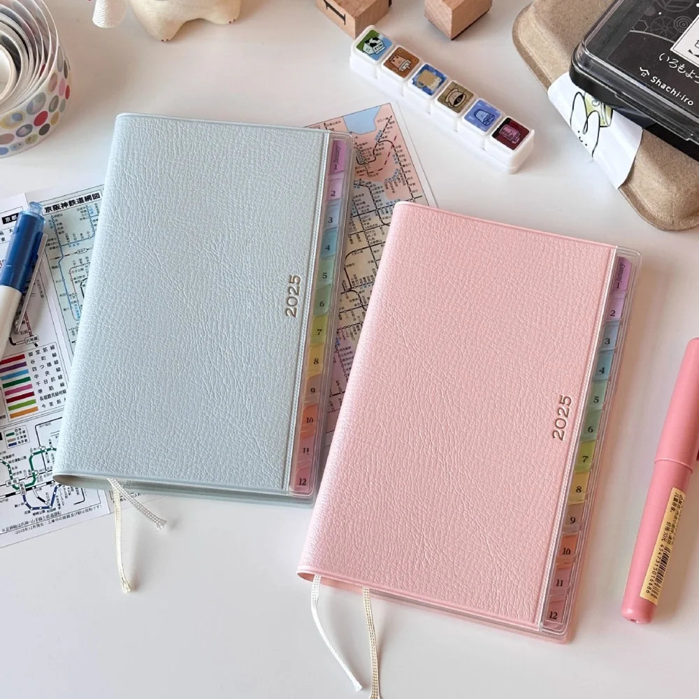 2025 Colorful Index Leather Schedule Notebook Monthly Weekly Plan Notes Diary Notebook 2025 Planner Memo Portable Memo Pad