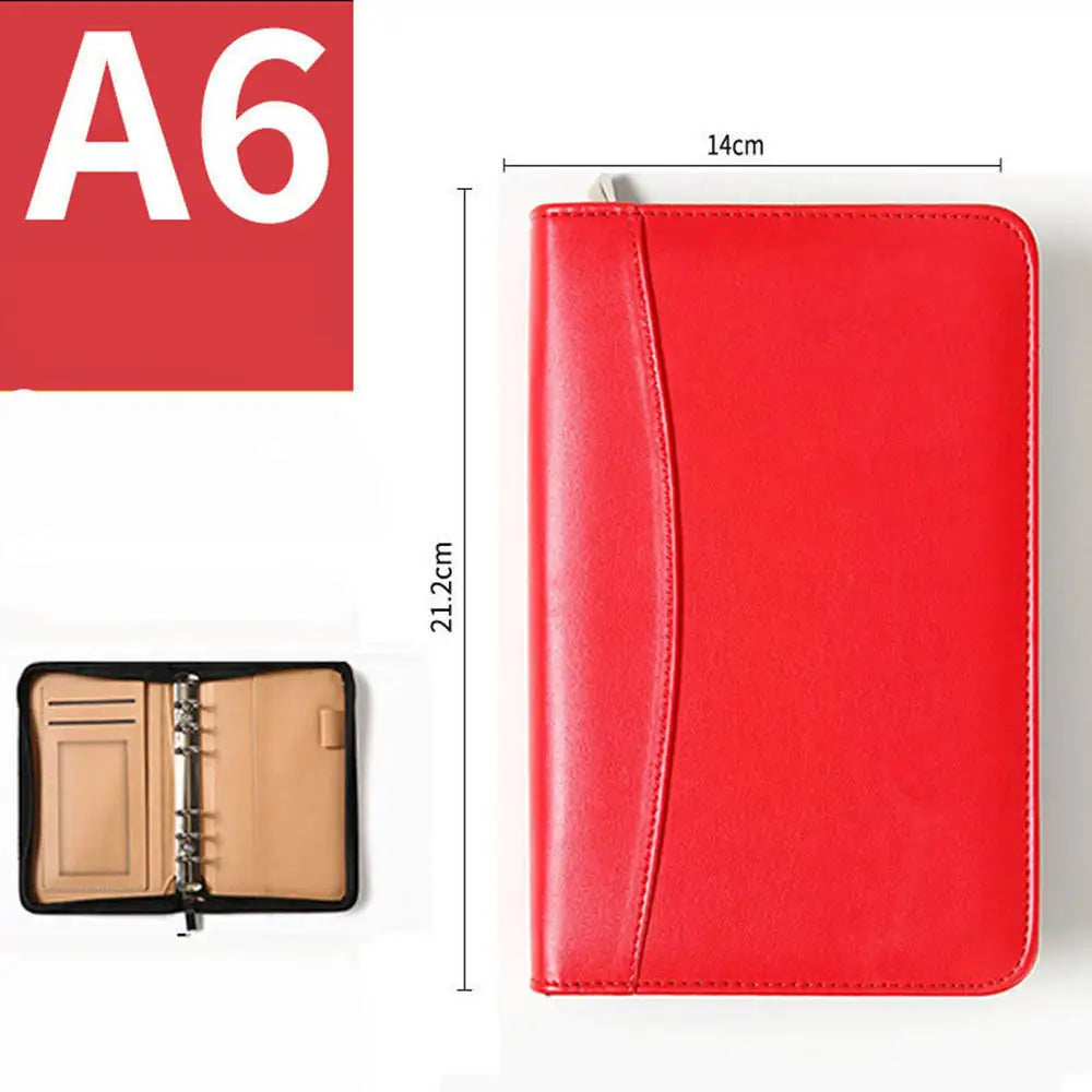 A6 PU Leather Business Notebook With Zipper Loose Leaf Folder Diary Binder Notebook With Calculator Journal Book Notepad