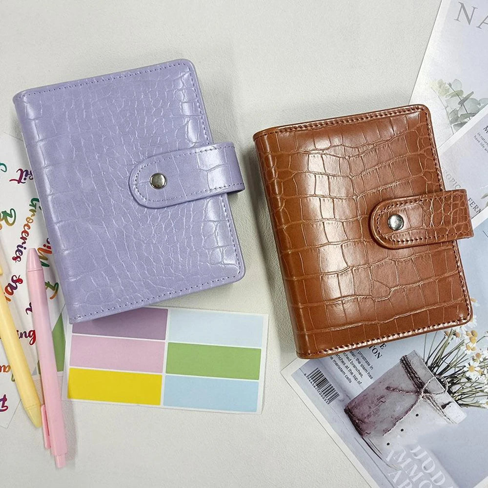 A7 Small Notebook Binder Faux Crocodile Leather Notepad Portable Budget Sheets ,with 45 Blank Inside Pages