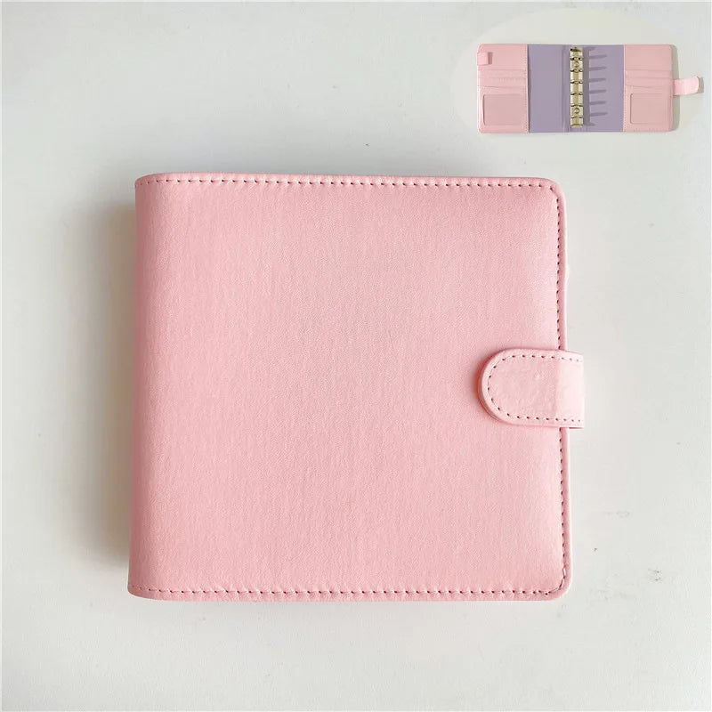 A7 Square Macaron Pink PU Leather DIY Binder Notebook Cover Diary Agenda Planner Paper Cover School Stationery