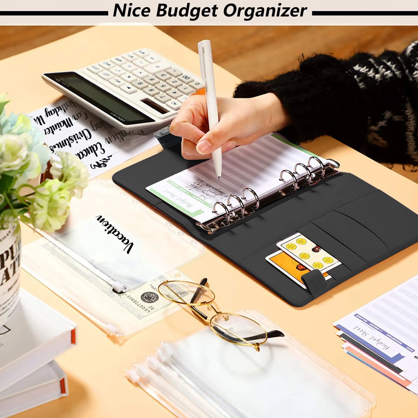 A6 Zipper Bag Color Print Binder PU Notebook Leather Creative Bookkeeping Book Cash budget Office Stationery