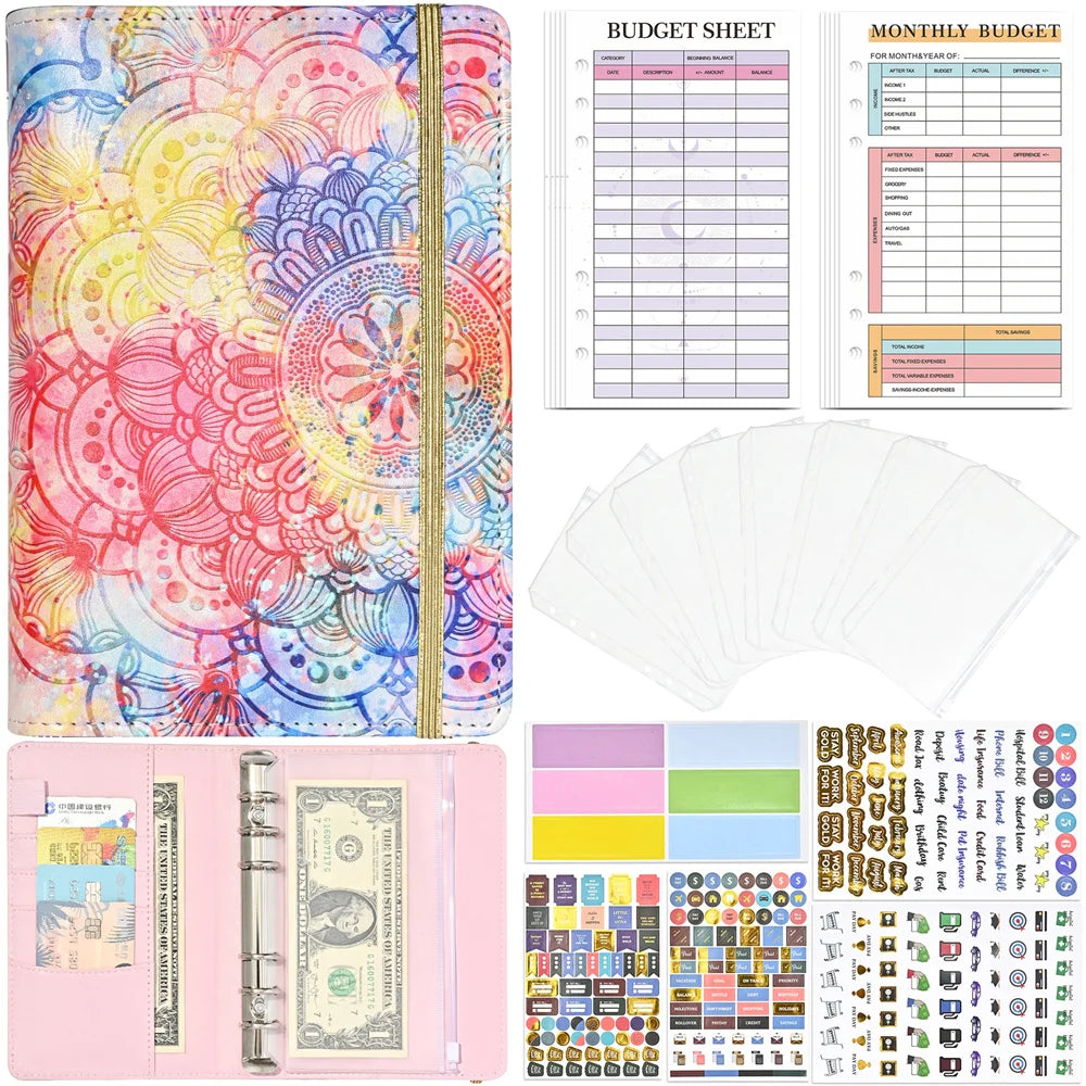 A6 Mandala Pattern Binder Budget Loose-leaf Notebook Daily Planner Money Cash Budget Financial Planner Hand Book Office Supplies