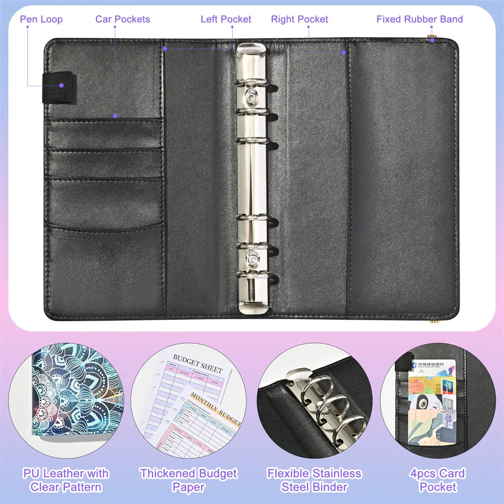 A6 Mandala Pattern Binder Budget Loose-leaf Notebook Daily Planner Money Cash Budget Financial Planner Hand Book Office Supplies