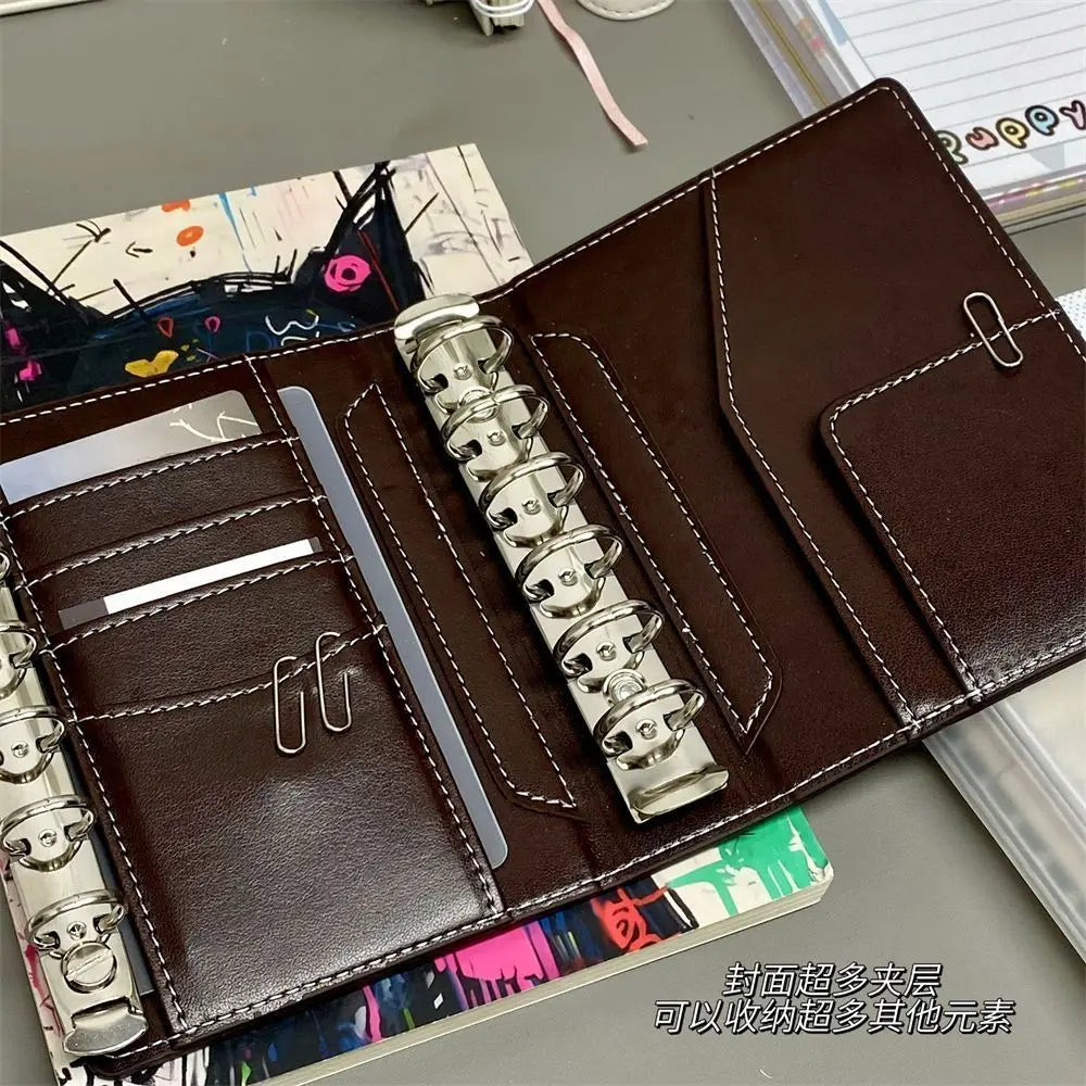 2 binders A7 notebook detachable loose-leaf dark brown notepad portable faux leather schedule planner,whith 80 pages