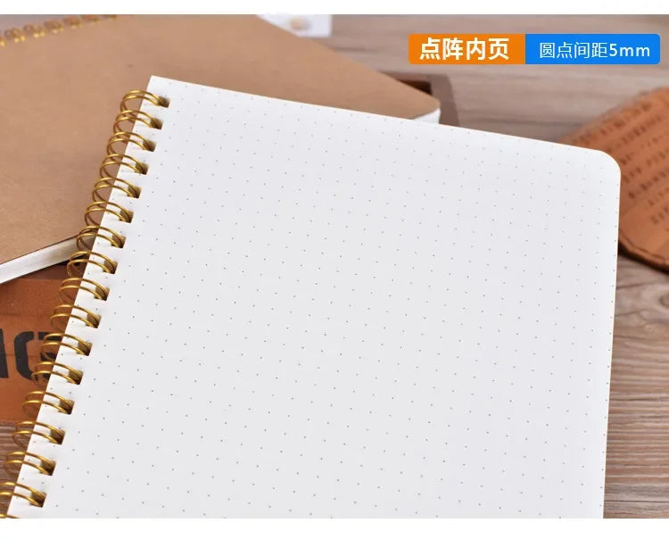 A5 Kraft Paper Cover Notebook 50 Sheets Spiral Coil Daily Notebook Dot Blank Grid Line Inner Page Notebook Sketchbook