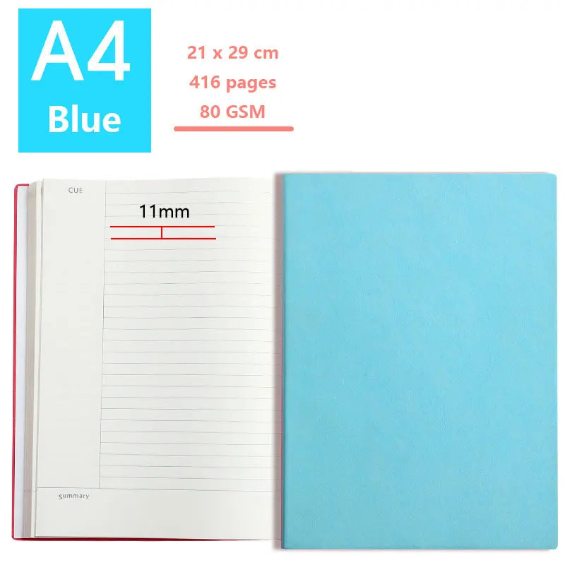 A4 Lined Cornell Notebook 416 Pages PU Leather Cover Thick Paper Journal Notebook Stationery for Students Office School Supplies
