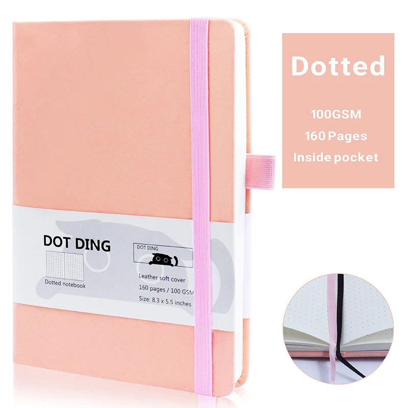 A5 Dotted Inner Notebook PU Leather Skin Hard Cover 100GSM Paper 80 Sheets Notebooks Korean Stationery School Office Supplies