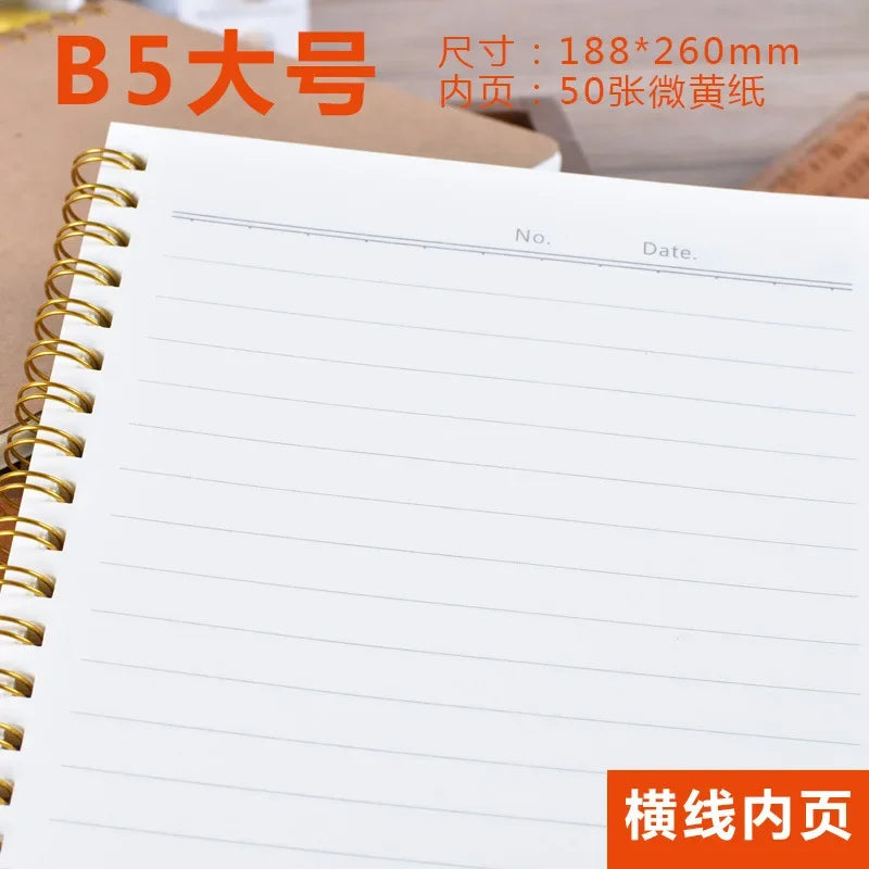 B5 Spiral Notebook 50 Sheets Kraft Paper Cover Dot Blank Grid Line Inner Page Notebook Journal Diary Notepad Drawing Sketchbook