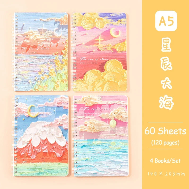 4 Books/Set A5 Coil Lined Notebook High Quality Kawaii Korean Stationery Cute School Supplies for Students