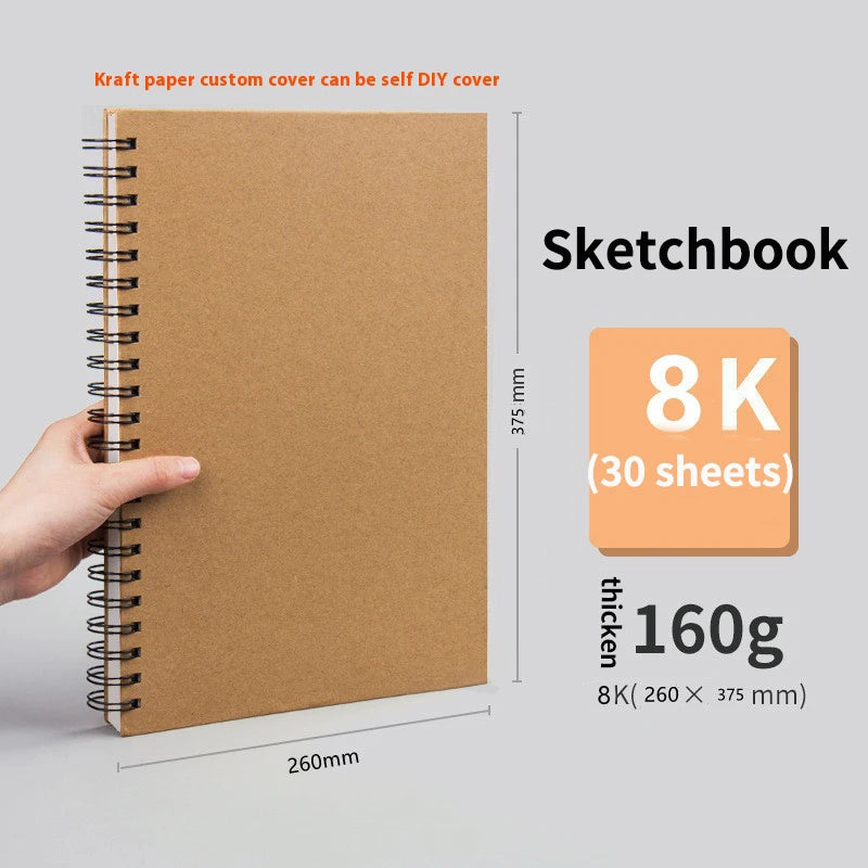 Borrence A3/A4/A5/8K/16K Sketchbook Thick Paper 160 GSM Brown Spiral Notebook Professional Watercolor Book Art School Stationery