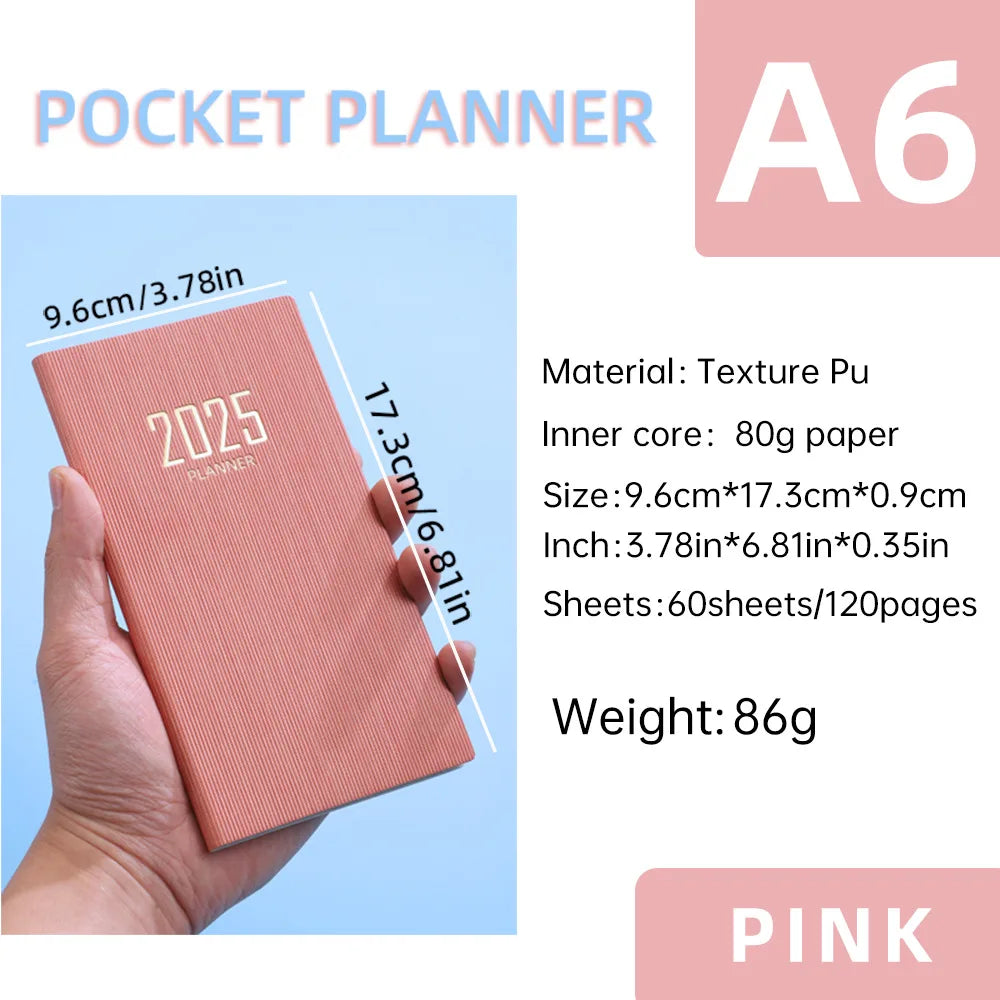 Portable 2025 English Daily Weekly Planners A6 Schedule Notebooks Portable 365 Days Calendar Journal School Office Supplies