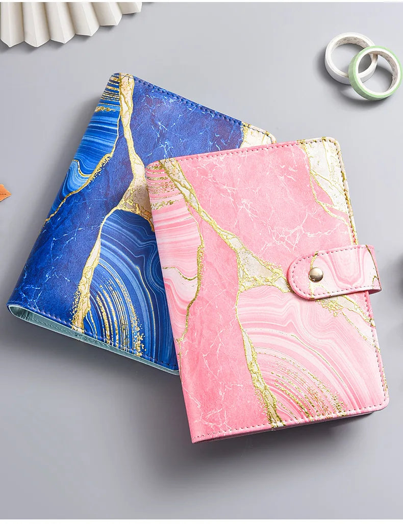 A6 Zipper Bag Color Print Binder PU Notebook Leather Creative Bookkeeping Book Cash budget Office Stationery