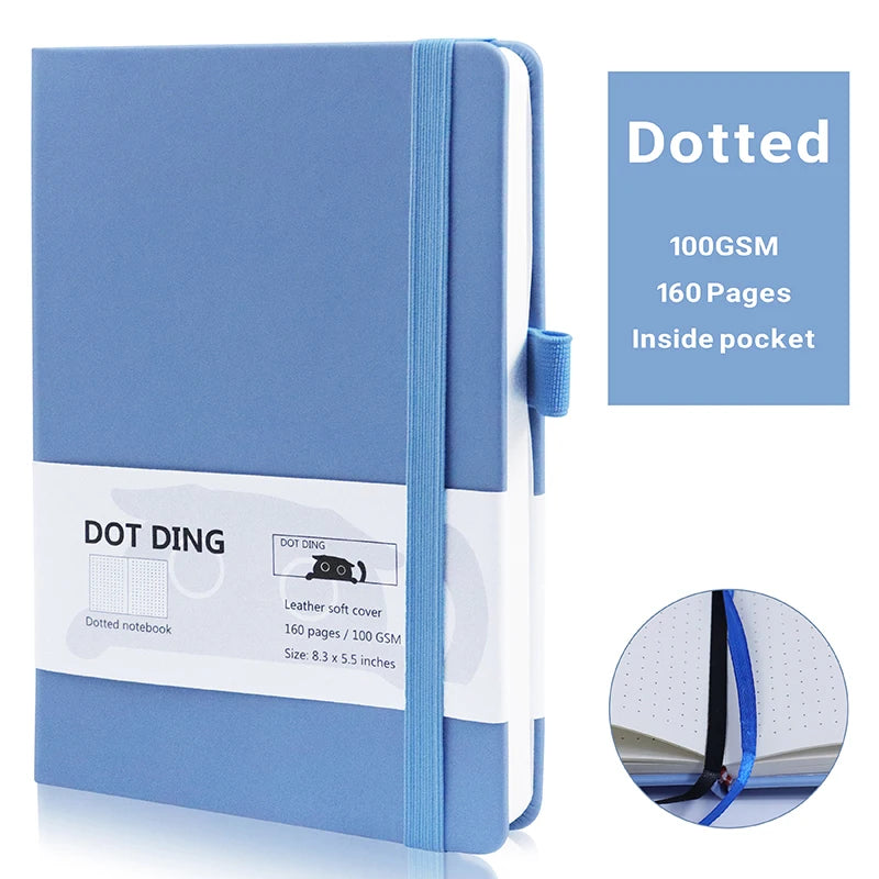 A5 Dotted Inner Notebook PU Leather Skin Hard Cover 100GSM Paper 80 Sheets Notebooks Korean Stationery School Office Supplies