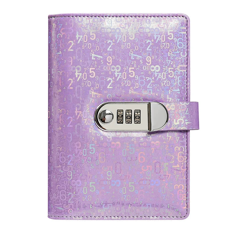 A6 Laser Combination Lock DIY Binder Notebook Cover Diary Agenda Planner Paper Cover School Stationery