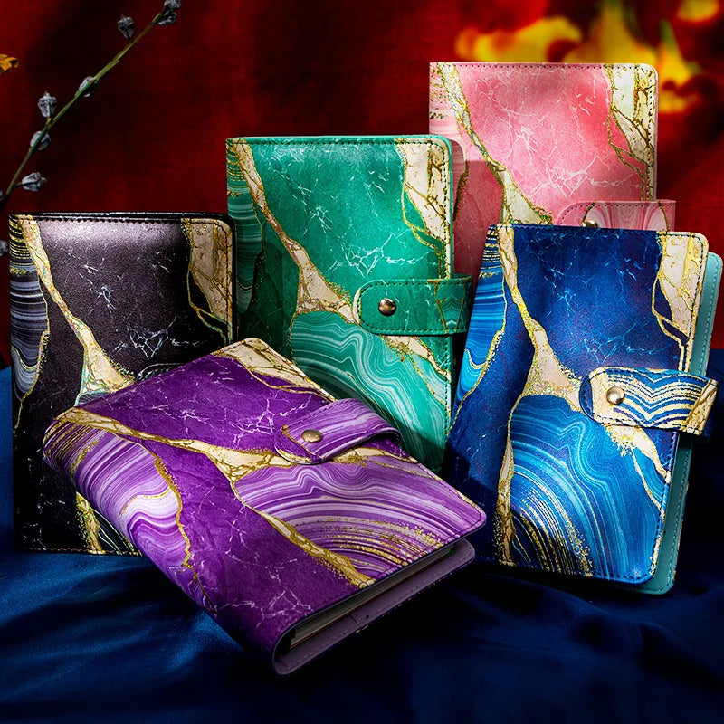 A6 Zipper Bag Color Print Binder PU Notebook Leather Creative Bookkeeping Book Cash budget Office Stationery