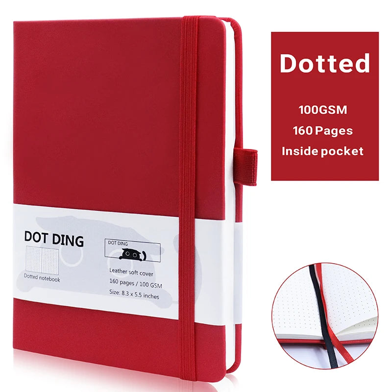 A5 Dotted Inner Notebook PU Leather Skin Hard Cover 100GSM Paper 80 Sheets Notebooks Korean Stationery School Office Supplies