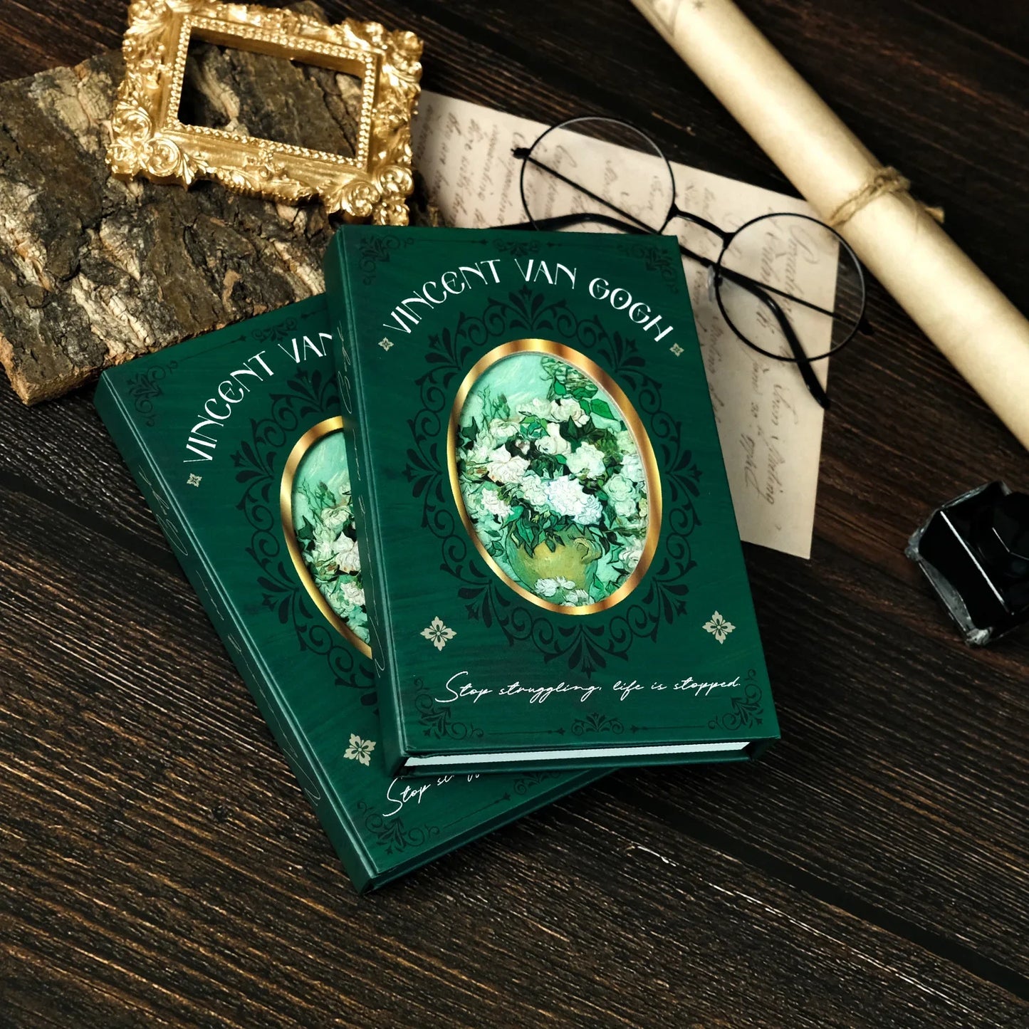 1PCS Beautiful Retro Oil Painting Series Notebook Hard Case Portable Tri-fold Notebook with Magnetic Closure Diary Book