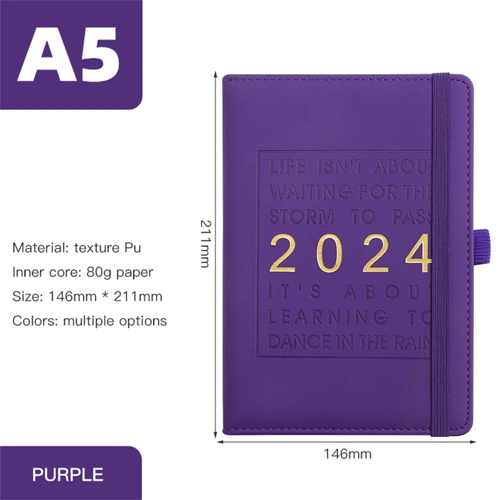 A5 Notebook Daily Weekly Monthly Planner 2024 Schedule Agenda Book 365 Days Notepad Writing Pads Office School Supplies