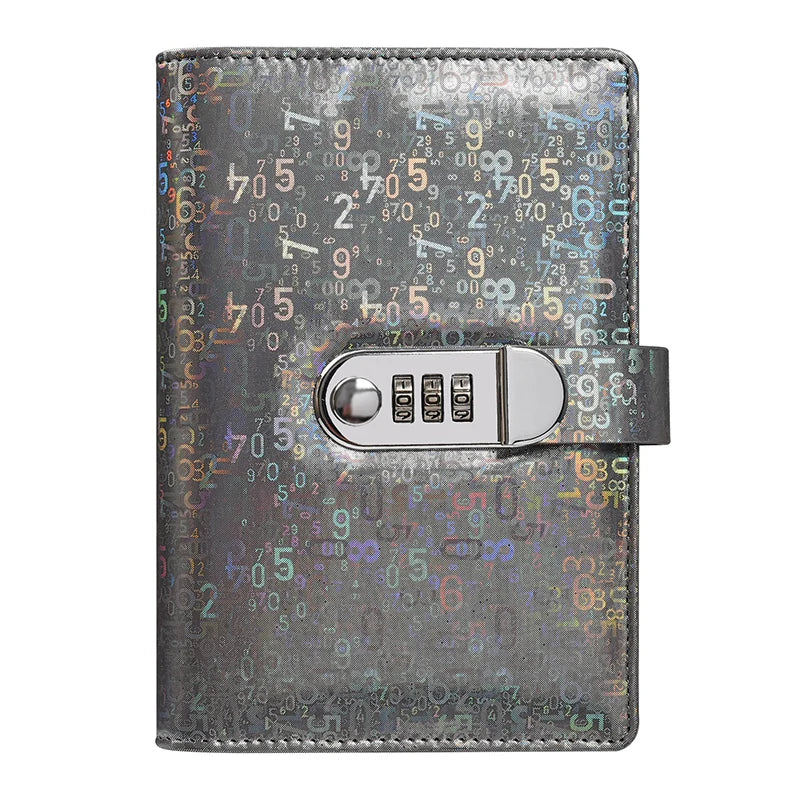 A6 Laser Combination Lock DIY Binder Notebook Cover Diary Agenda Planner Paper Cover School Stationery