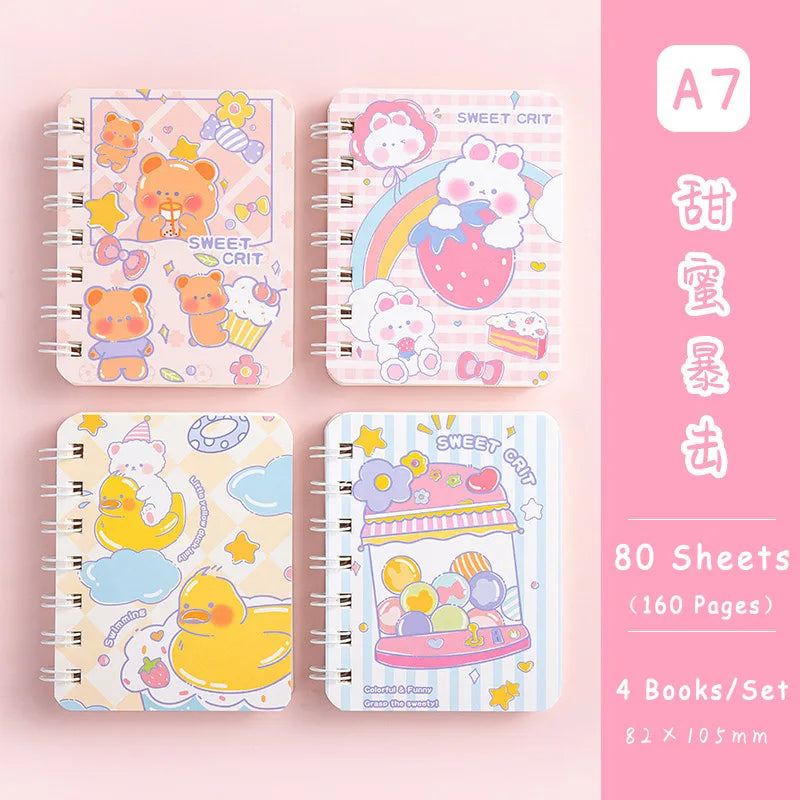 1/2/3 Random Kawaii Books Set A7 Small Notepad Coil Notebook 80 Sheets Cute Korean Stationery School Supplies for Students