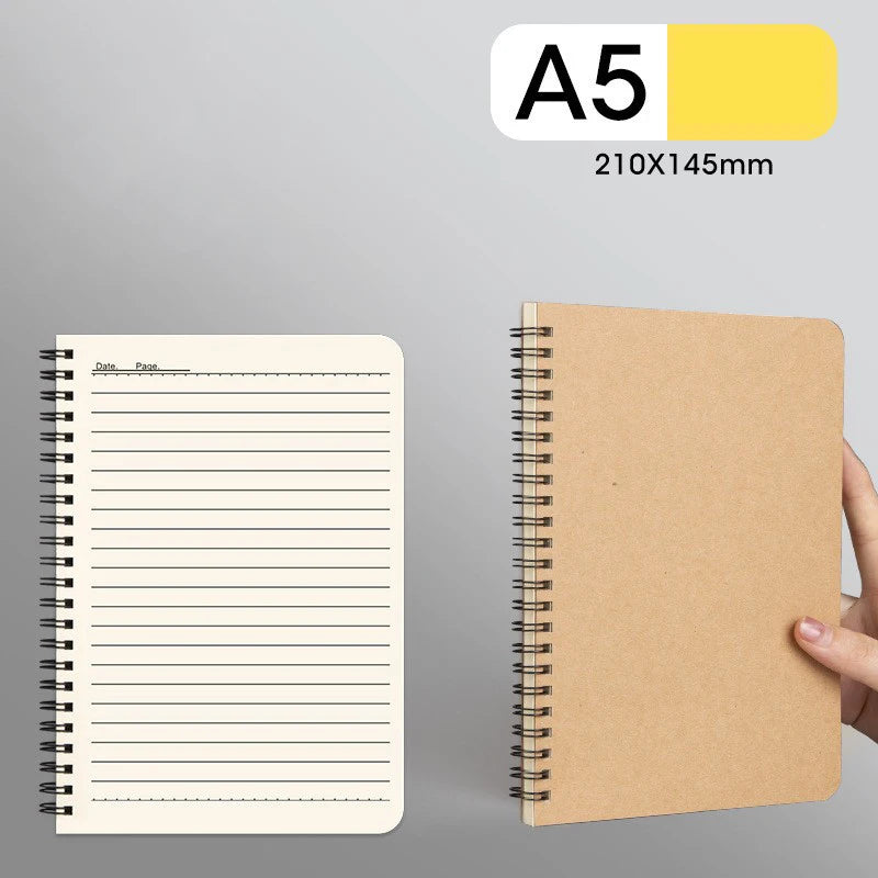 A5 B5 Spiral Notebook Kraft Paper Cover Blank Grid Dot Lined Diary Sketchbook Book School Stationery Supplies