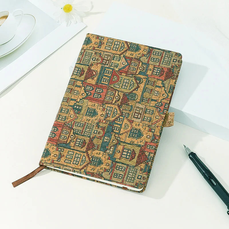 Cork Material Cover Retro Pattern Notebook A5 Bohemian Style Diary Student Notepa
