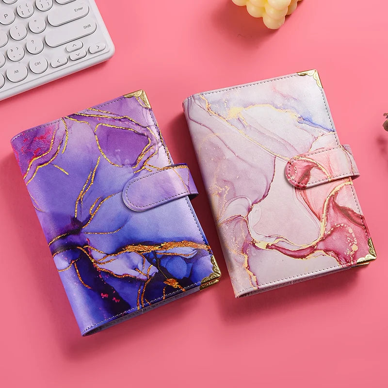 A6 Purple Pink Marble Colorful Money Budget Planner Binder Cover Diary Agenda Planning Paper Cover School Stationery