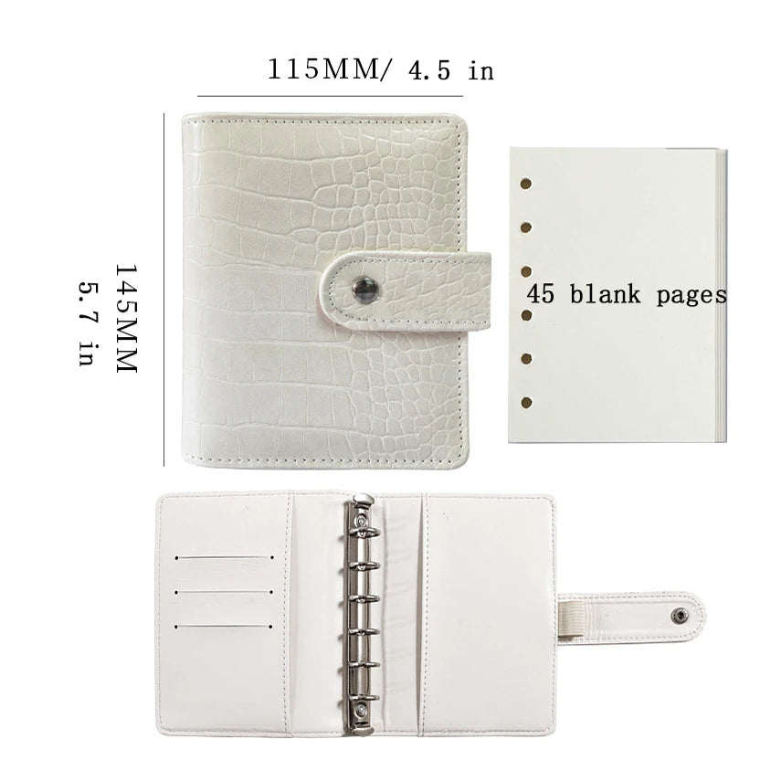 A7 Small Notebook Binder Faux Crocodile Leather Notepad Portable Budget Sheets ,with 45 Blank Inside Pages