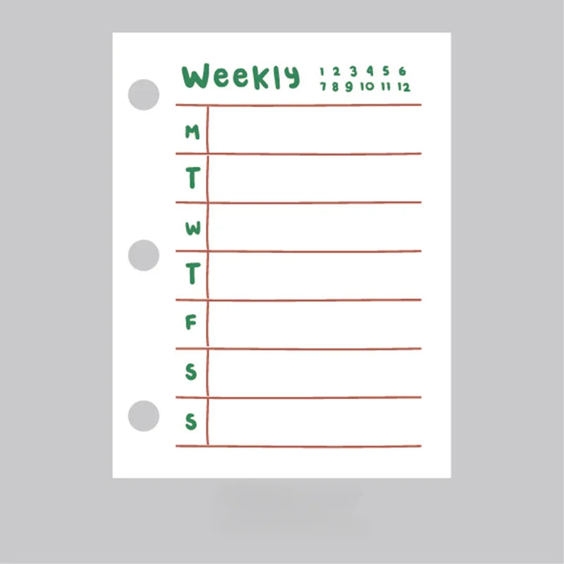 A8 3Holes Loose Leaf Notebook Refill Spiral Binder Inner Page Weekly Monthly To Do Inside Paper Stationery