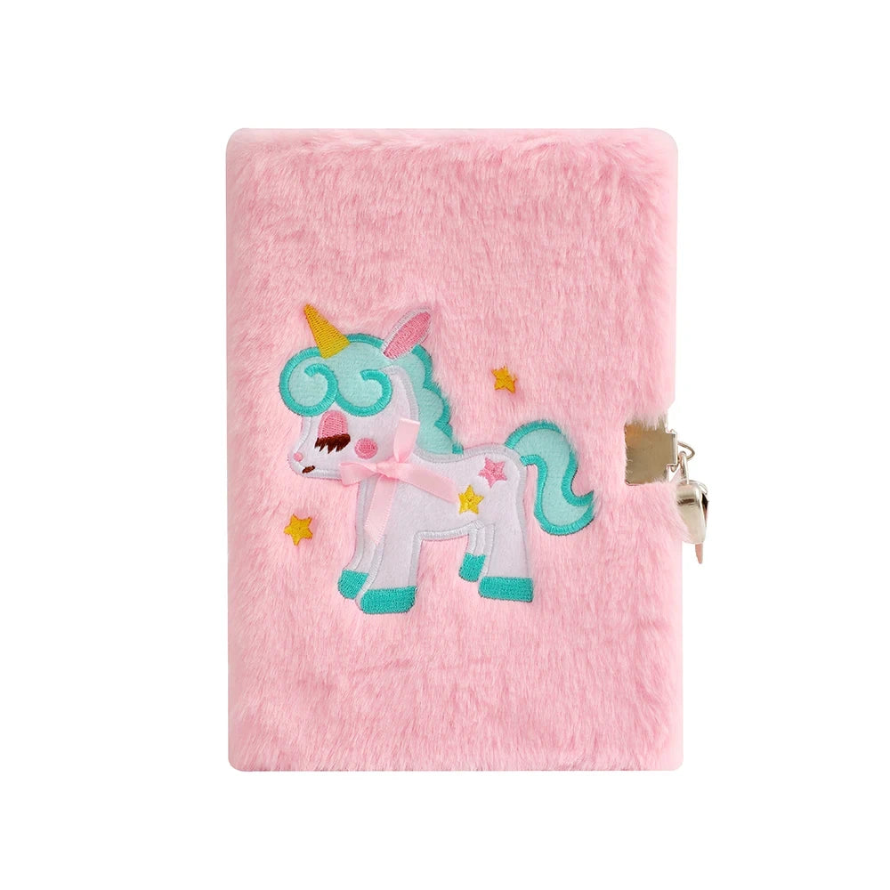 Children's Plush Unicorn Cartoon Notebook Lockable Diary Book Hand Ledger Notepad Students Gift Stationery Supplies