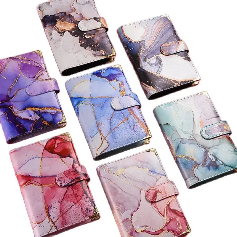 A6 Purple Pink Marble Colorful Money Budget Planner Binder Cover Diary Agenda Planning Paper Cover School Stationery