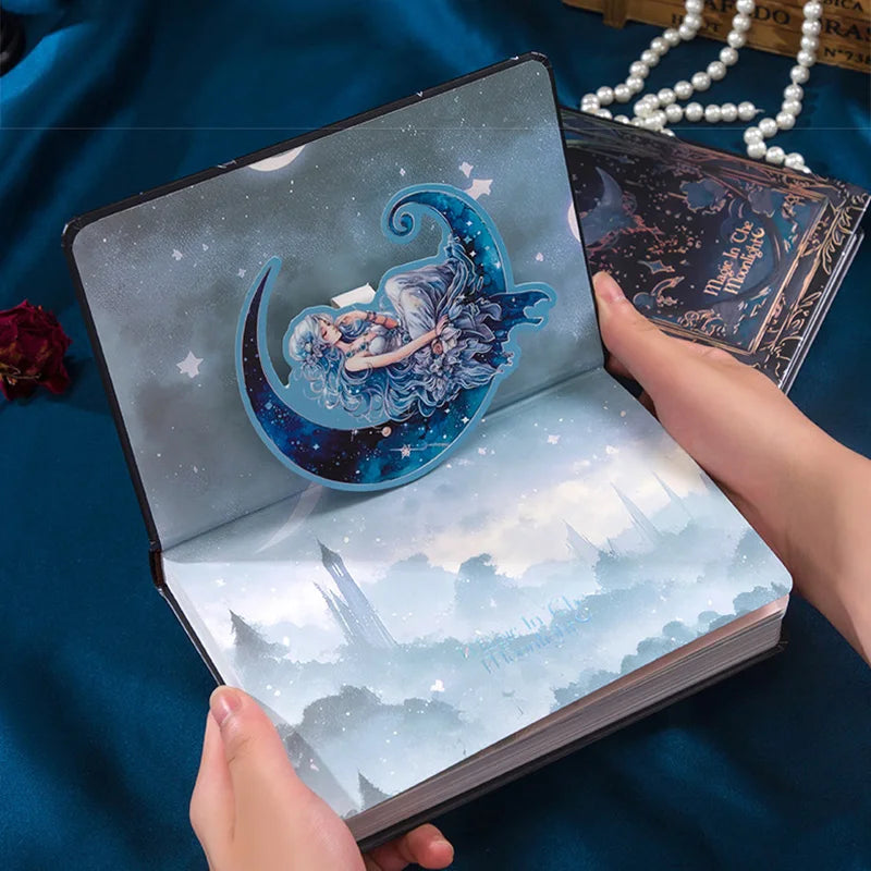 (Magic In The Moonlight )Hardcover Notebook Full Color Page Pretty Illustration Cute Exquisite Girl Diary Student Notepad