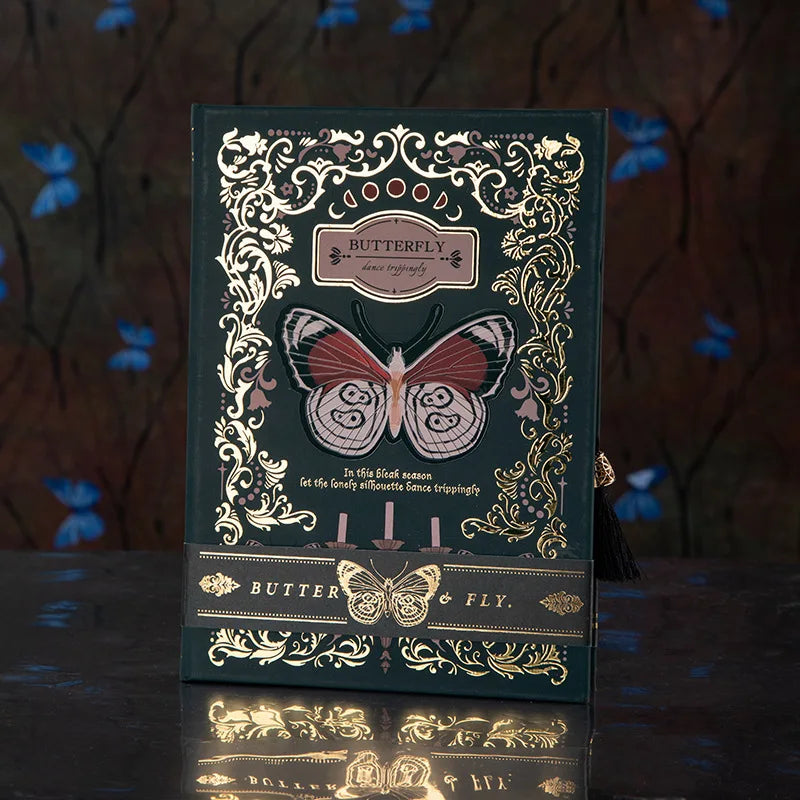 (Gothic Butterfly Series) Hardcover Notebook Classic Design Color Page Illustration Retro Diary Student Notepa