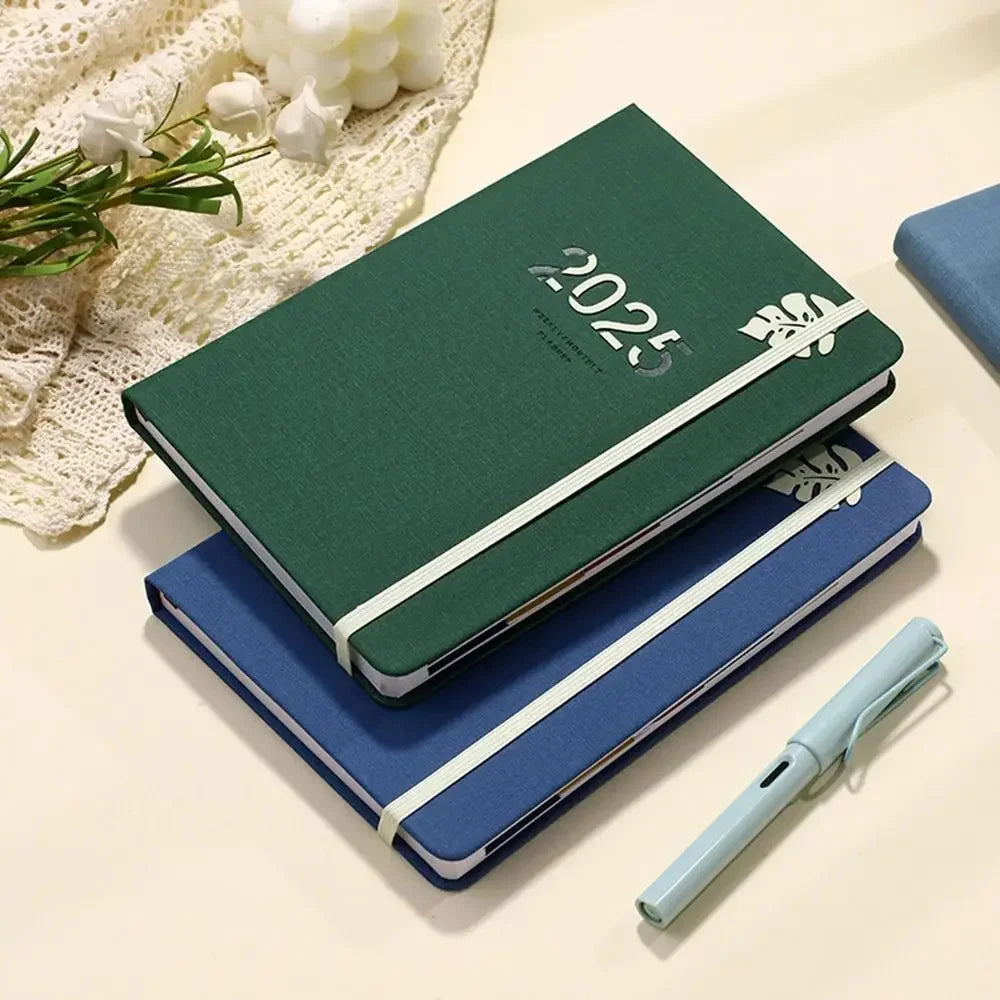 2025 A5 Solid Pu Portable Agenda Book English Calendar Book Notepads Creative Daily Planner Reminder Desktop Date Calendar