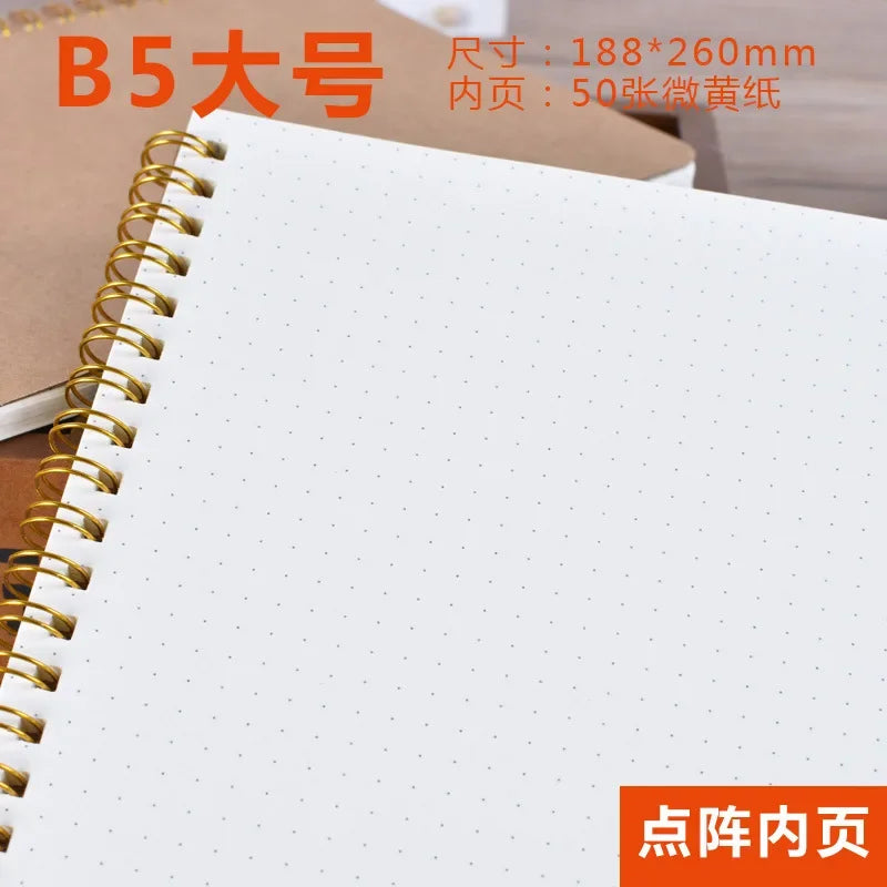 B5 Spiral Notebook 50 Sheets Kraft Paper Cover Dot Blank Grid Line Inner Page Notebook Journal Diary Notepad Drawing Sketchbook