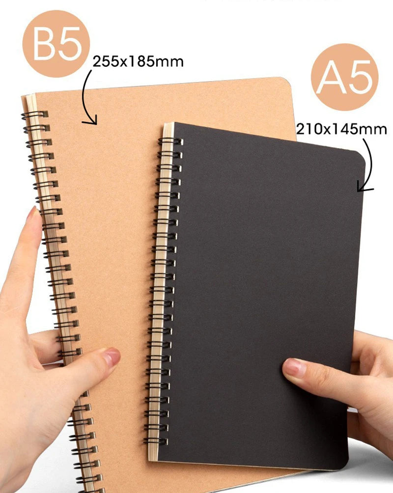 A5 B5 Spiral Notebook Kraft Paper Cover Blank Grid Dot Lined Diary Sketchbook Book School Stationery Supplies