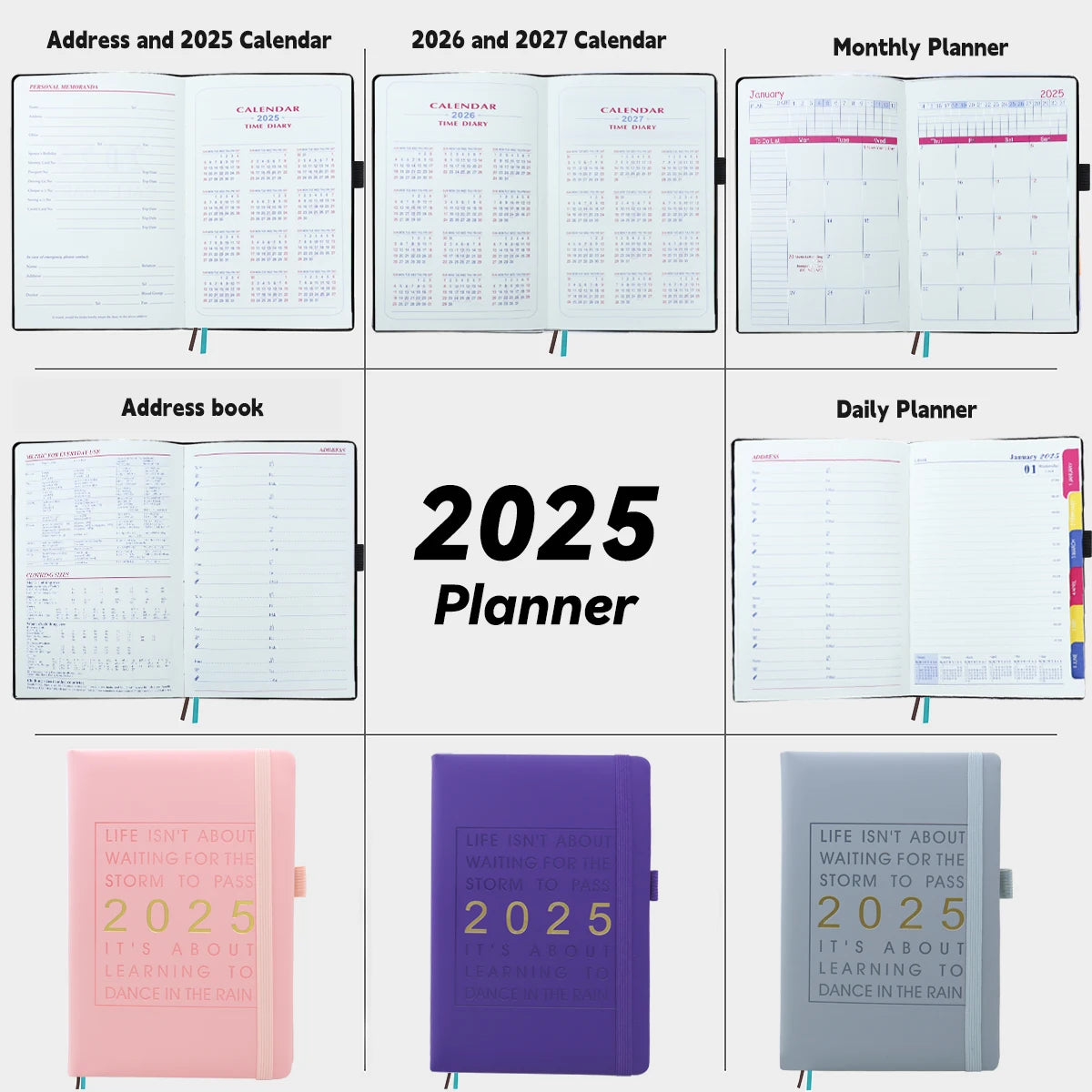 2025 Planner Notebook A5 Agenda English Monthly/Weekly/Daily Planer Dairy Journal for Students Office&School Supplies Stationery