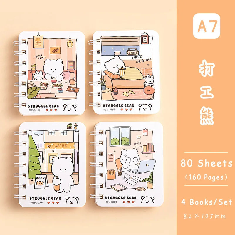 1/2/3 Random Kawaii Books Set A7 Small Notepad Coil Notebook 80 Sheets Cute Korean Stationery School Supplies for Students