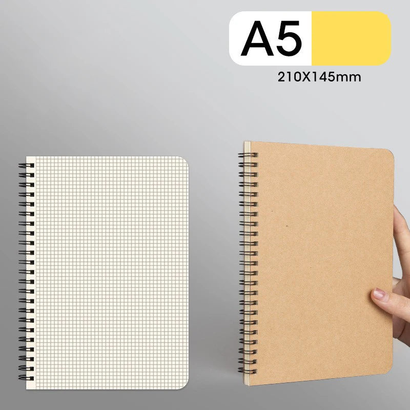 A5 B5 Spiral Notebook Kraft Paper Cover Blank Grid Dot Lined Diary Sketchbook Book School Stationery Supplies