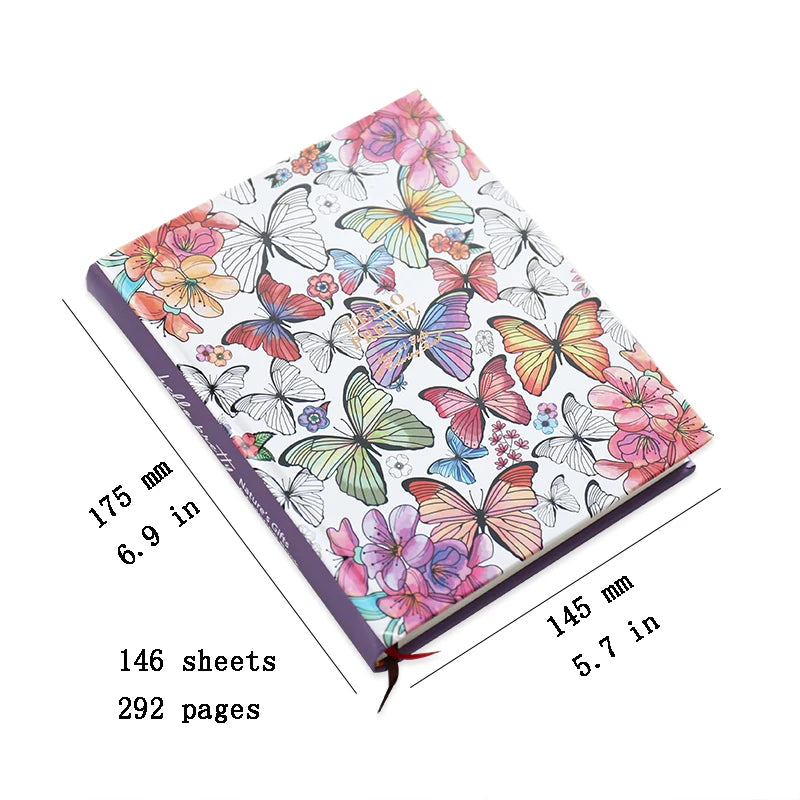 Beautiful Butterfly Hardcover Thick Notebook 148 Sheets Coloring Illustrated Coloring Illustrated Diary Student Notepad