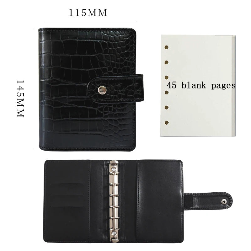 A7 Small Notebook Binder Faux Crocodile Leather Notepad Portable Budget Sheets ,with 45 Blank Inside Pages