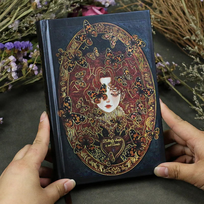 Retro Butterfly Love Flower Notebook Beautifully Color Page Illustration Hardcover Diary Student Notepad Scrapbook