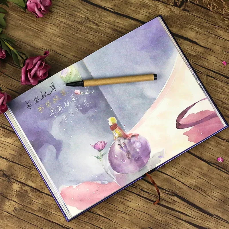 (Prince and Rose Series) Hardcover Notebook Cute Illustrations 128 Sheets Full Color Pages B6 Diary Student Notepad
