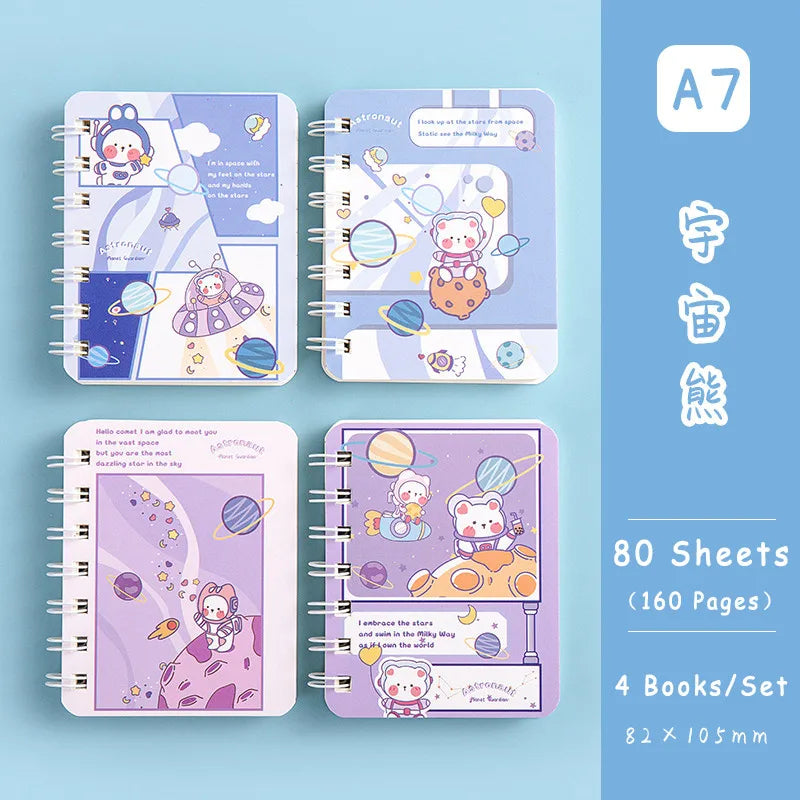 1/2/3 Random Kawaii Books Set A7 Small Notepad Coil Notebook 80 Sheets Cute Korean Stationery School Supplies for Students