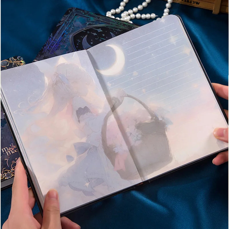 (Magic In The Moonlight )Hardcover Notebook Full Color Page Pretty Illustration Cute Exquisite Girl Diary Student Notepad