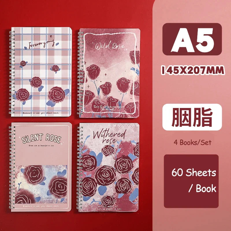 4 Books/Set A5 Coil Lined Notebook High Quality Kawaii Korean Stationery Cute School Supplies for Students