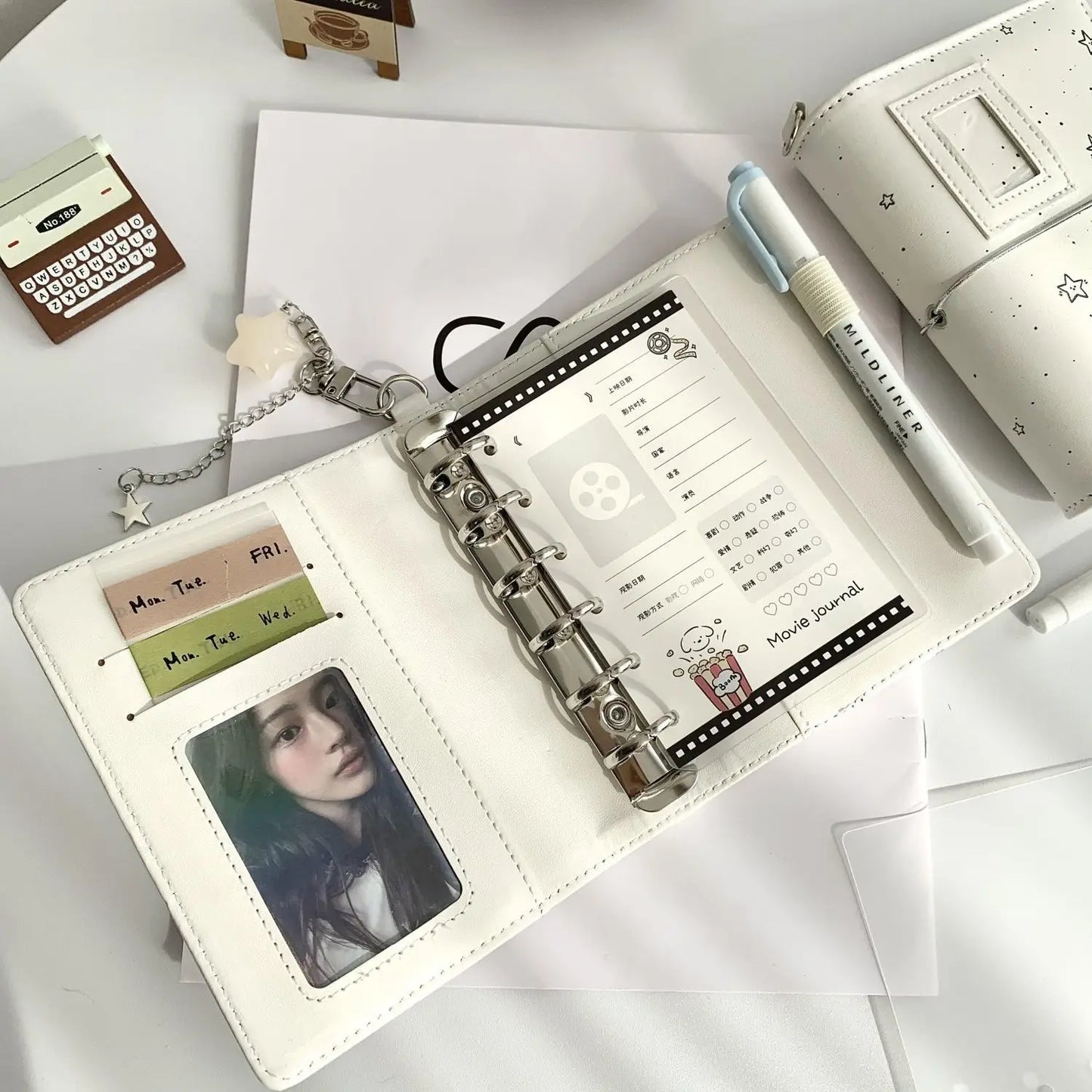 white star mini notebook m5 soft leather photo album binder notepad portable pocket diary